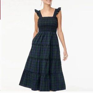 J Crew Navy and Green Plaid Smocked Maxi Dress XXS
